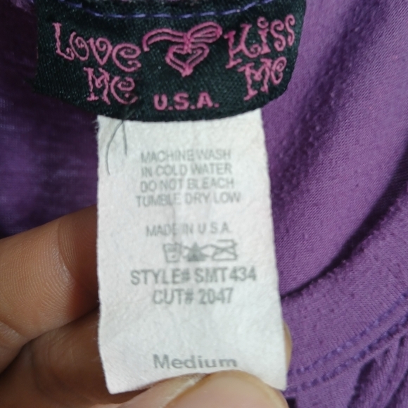 (#330) Woman's Love Me Kiss Me Purple Wrap Over Front Top Size Small - Picture 6 of 16